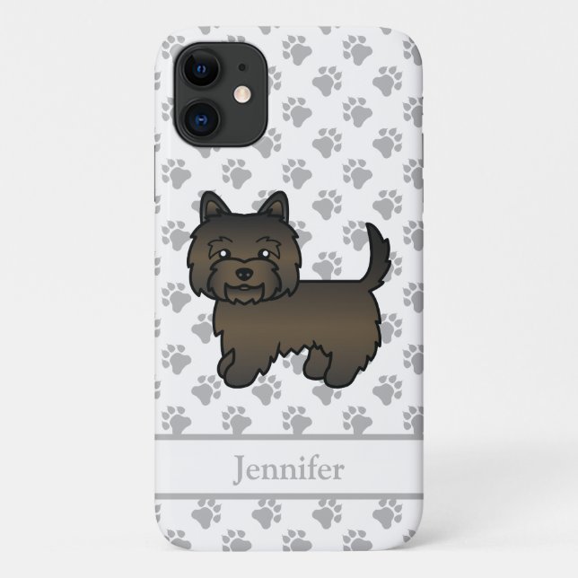 Capa Para iPhone 11 Cairn Terrier Marrom Escuro Listrado Cachorro Fofo (Verso)