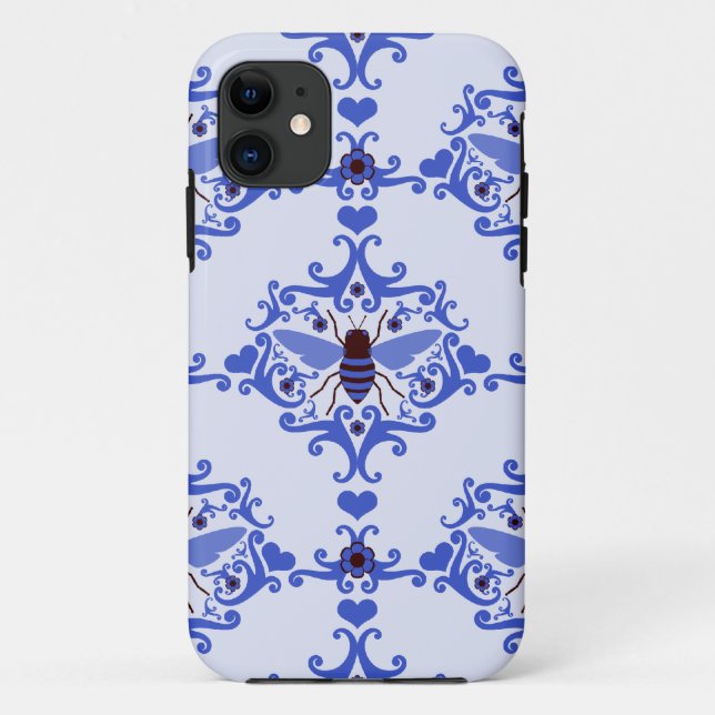 Capa Para iPhone 11 Caixa azul do teste padrão do papel de parede do (Verso)