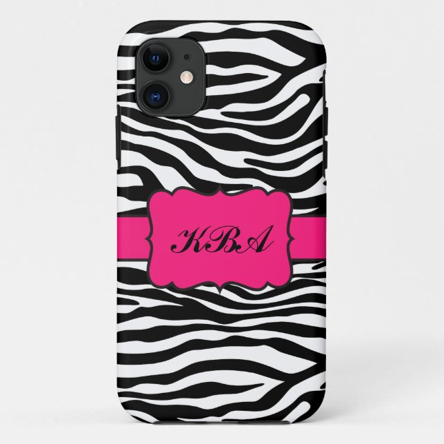 Capa Para iPhone 11 Caixa iPhone5 Monogrammed da listra da zebra & do (Verso)