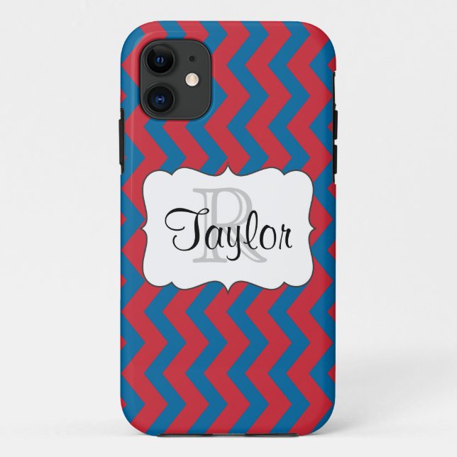 Capa Para iPhone 11 Caixa iPhone5 monogrammed vermelha & azul de (Verso)