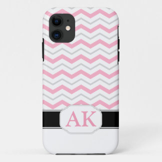 Capa Para iPhone 11 Caixa iPhone 5 do Monograma de cinza e Chevron Ros