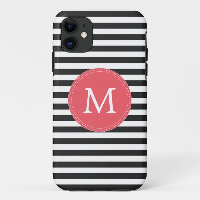 Capa Para iPhone 11 Caixa preto e branco de Iphone 5/5S do monograma (Verso)
