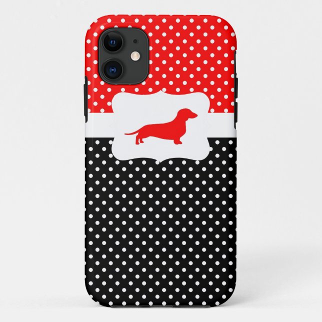 Capa Para iPhone 11 Caixa retro w/Dachshund das bolinhas (Verso)