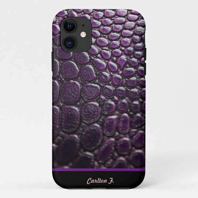 Capa Para iPhone 11 Caixa roxa da pele de cobra do falso feito sob (Verso)