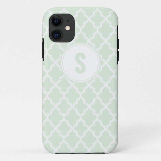 Capa Para iPhone 11 Caixa verde de IPhone 5 do monograma de Quatrefoil (Verso)