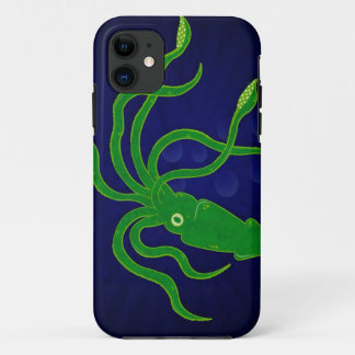 Capa Para iPhone 11 Calamar textured verde-claro em um oceano azul