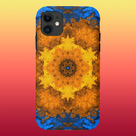 Capa Para iPhone 11 Caleidoscópio Psicodélico Flor Amarelo e Azul