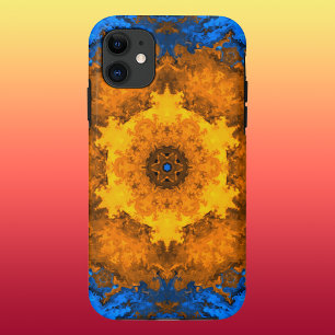Capa Para iPhone 11 Caleidoscópio Psicodélico Flor Amarelo e Azul