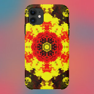 Capa Para iPhone 11 Caleidoscópio Psicodélico Flor Amarelo e Vermelho