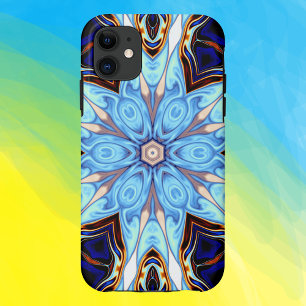 Capa Para iPhone 11 Caleidoscópio Psicodélico Flor Azul e Laranja