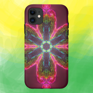 Capa Para iPhone 11 Caleidoscópio Psicodélico Flor Verde e Rosa