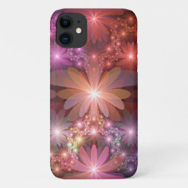 Capa Para iPhone 11 Cama De Flores Colorida Abstrata Arte Fractal Bril