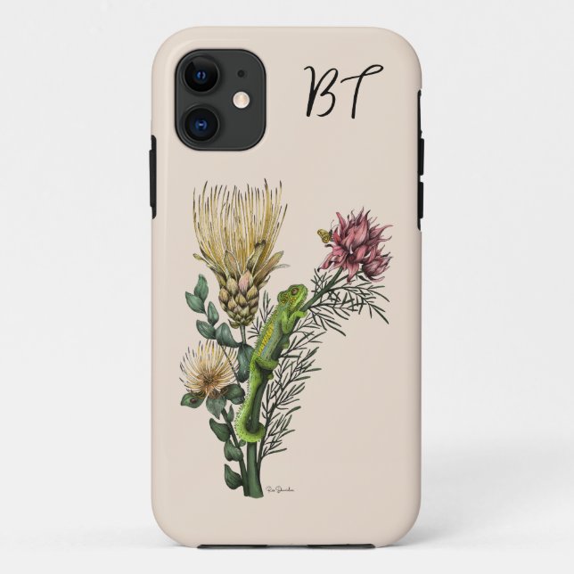 Capa Para iPhone 11 Camaleão Fofônico em Arte Botânica com Buquê Flora (Verso)
