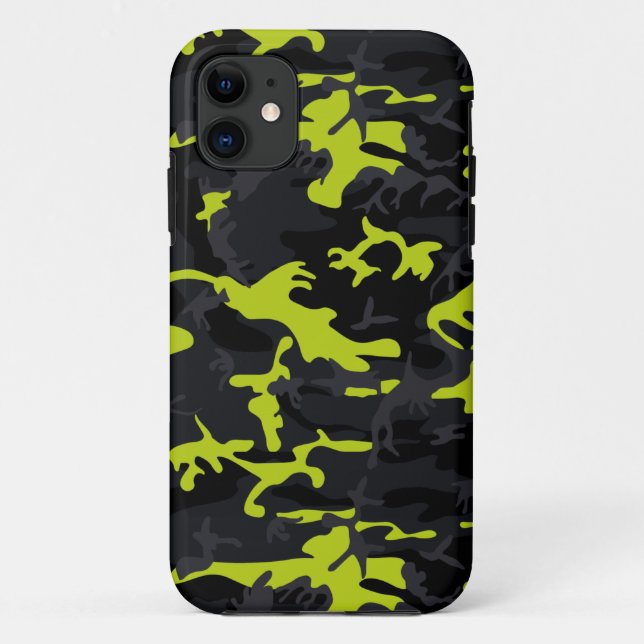Capa Para iPhone 11 Camuflagem com Destaques em Verde Lima (Verso)