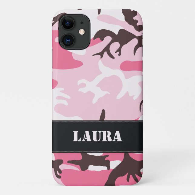 Capa Para iPhone 11 Camuflagem Rosa (Verso)