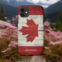 Capa Para iPhone 11 Canadian flag with customizable wooden background