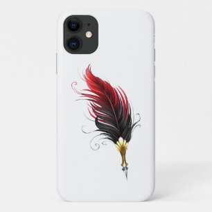 Capa Para iPhone 11 Caneta de penas vermelhas com ninho de ouro