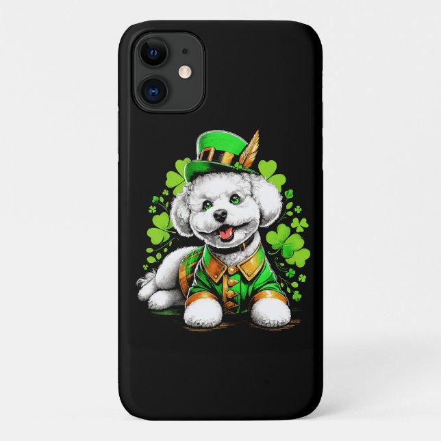 Capa Para iPhone 11 Cão Bichon Frise Dia de São Patrício (Verso)