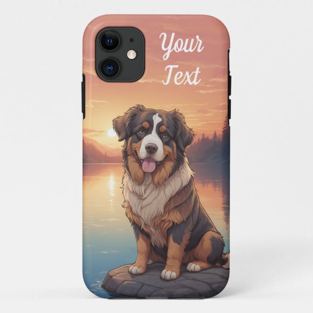 Capa Para iPhone 11 Cão de Montanha Bernês junto ao lago (Verso)