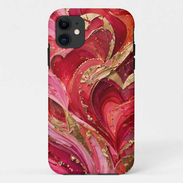 Capa Para iPhone 11 Capa de iPhone 11 Mármore Vermelho e Dourado (Verso)