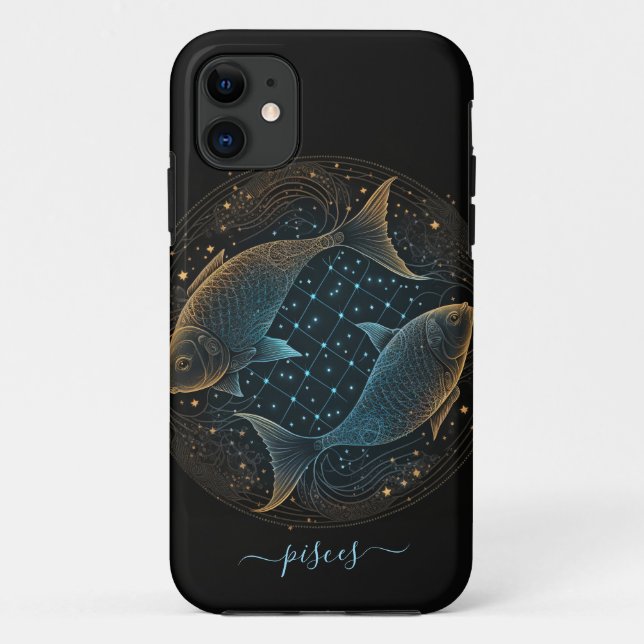 Capa Para iPhone 11 Capa de iPhone Case-Mate de Peixes zodíaco preto e (Verso)