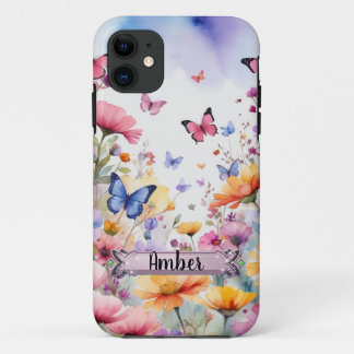 Capa Para iPhone 11 Capa de iPhone / iPad Borboletas Rosa e Azul