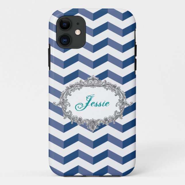 Capa Para iPhone 11 Capa iPhone 5/5S Azul/Branco 3D Chevrons Personali (Verso)