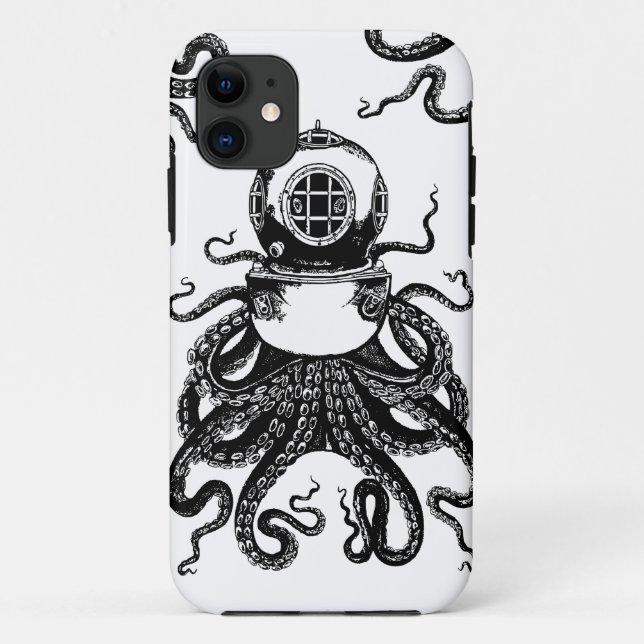 Capa Para iPhone 11 capacete do mergulho de Kraken do polvo de (Verso)