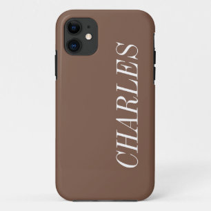 Capa Para iPhone 11 Cappuccino Castanho Cor Sólida   Nome minimalista
