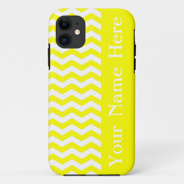 Capa Para iPhone 11 Capri Lemon Wave Chevron com nome (Verso)