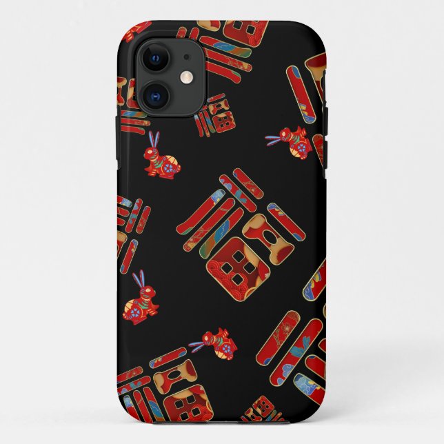 Capa Para iPhone 11 Caractere Chic Chinês 福 Abençoa Coelhos Ano (Verso)