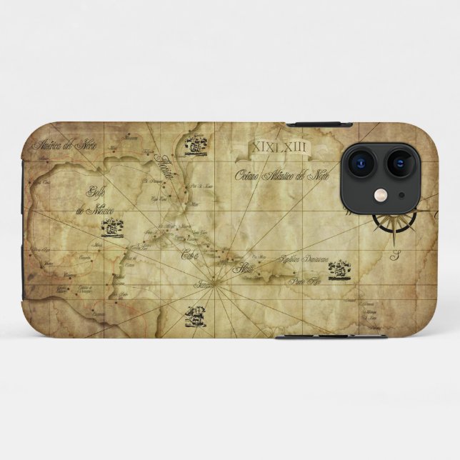 Capa Para iPhone 11 Caribe - mapa antigo... (Verso (horizontal))