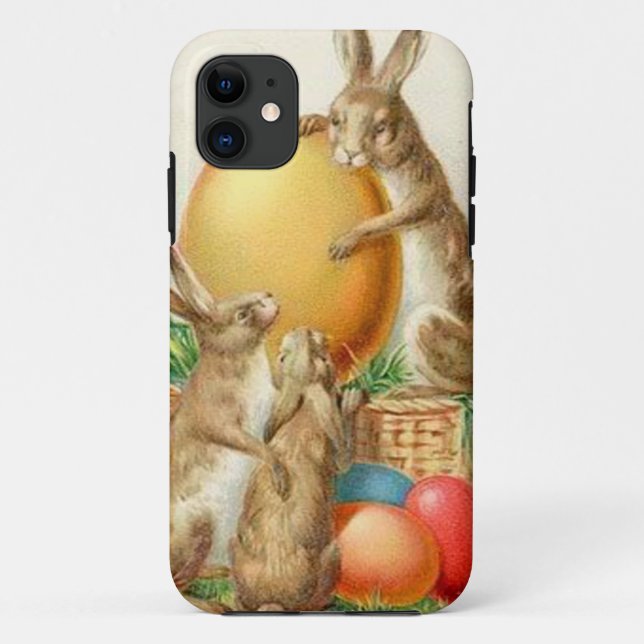 Capa Para iPhone 11 Cartão de Páscoa de Ovos de Páscoa de Coelhinhos d (Verso)