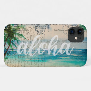 Capa Para iPhone 11 Cartão-postal Vintage Havaiian Palm Trees