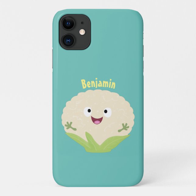 Capa Para iPhone 11 Cartografia de couve-flor-branca e feliz (Verso)