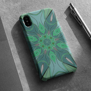 Capa Para iPhone 11 Cartografia Mandala Flor Azul e Verde