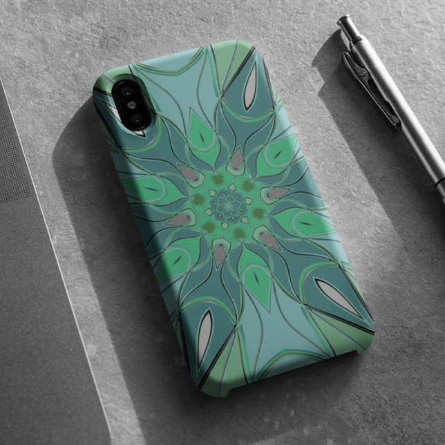Capa Para iPhone 11 Cartografia Mandala Flor Azul e Verde (Criador carregado)