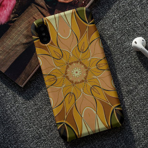 Capa Para iPhone 11 Cartografia Mandala Flor Laranja e Verde