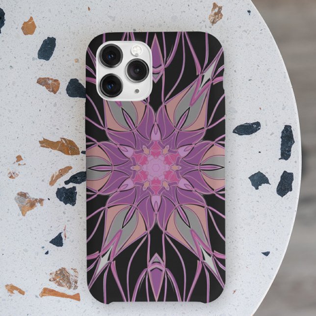 Capa Para iPhone 11 Cartografia Mandala Flor Preto Púrpura e Rosa (Criador carregado)