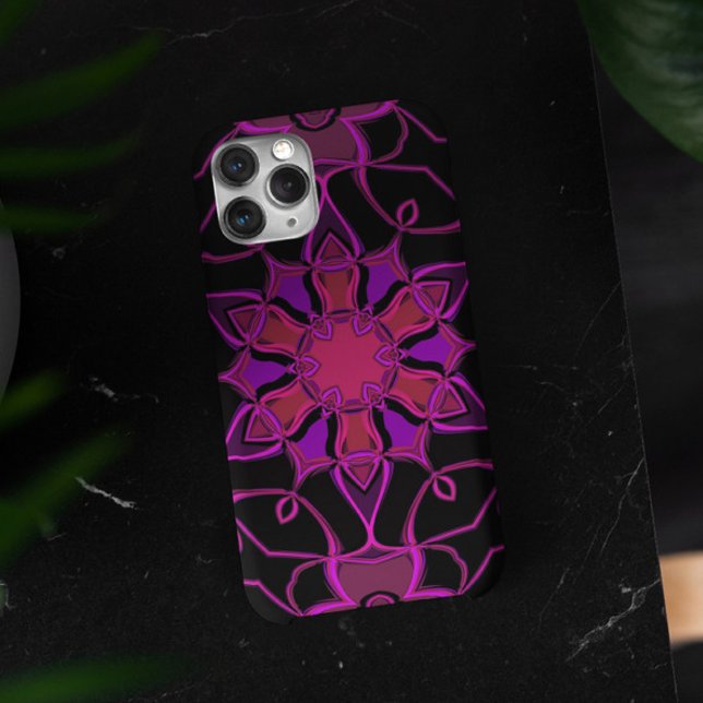 Capa Para iPhone 11 Cartografia Mandala Flor Rosa e Negro (Criador carregado)