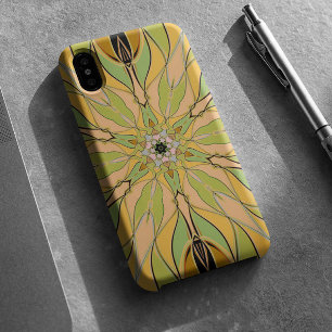 Capa Para iPhone 11 Cartografia Mandala Flor Verde Amarelo e Laranja