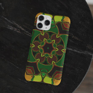 Capa Para iPhone 11 Cartografia Mandala Flor Verde Amarelo e Laranja