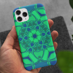 Capa Para iPhone 11 Cartografia Mandala Flor Verde e Azul
