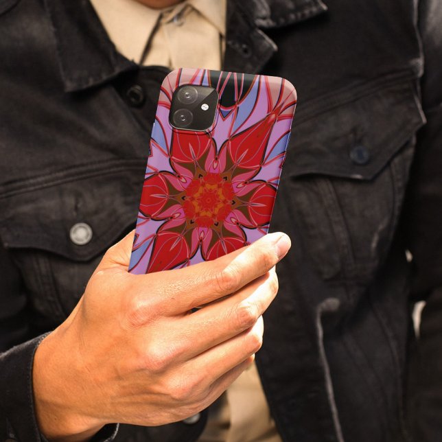 Capa Para iPhone 11 Cartografia Mandala Flor Vermelho Azul e Rosa (Criador carregado)