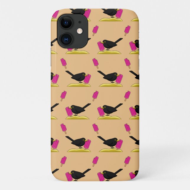 Capa Para iPhone 11 Cartoon Blackbird Comendo Um Padrão De Sorvete (Verso)