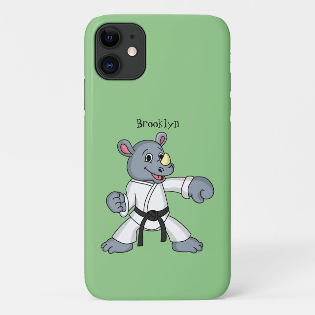 Capa Para iPhone 11 Cartoon bonito rhino kung fu (Verso)