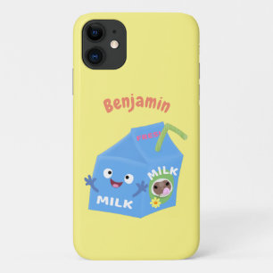 Capa Para iPhone 11 Cartoon de cartonagem de leite feliz e bonito