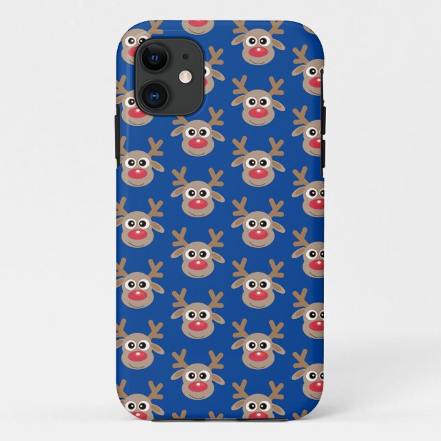 Capa Para iPhone 11 Cartoon de Reindeer Bonito Padrão de Natal Azul (Verso)