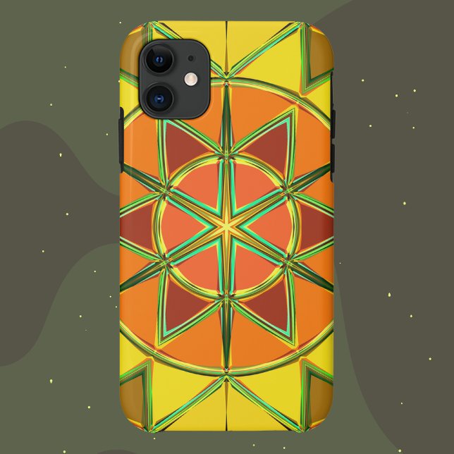 Capa Para iPhone 11 Cartoon Mandala Amarelo Laranja e Verde (Criador carregado)