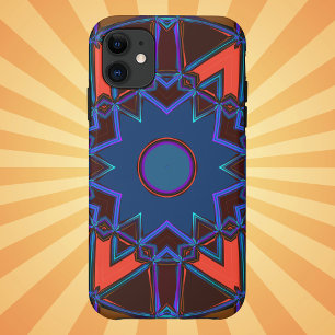 Capa Para iPhone 11 Cartoon Mandala Blue Orange and Purple
